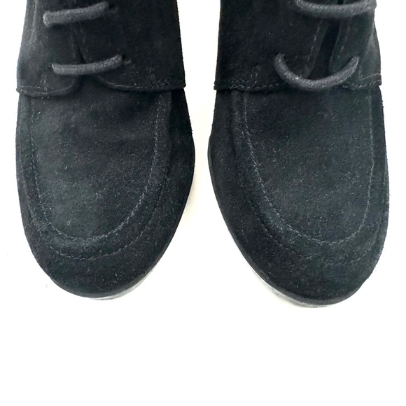 Anne Klein Tutorial Lace-up Suede Black Heeled Booties Lug-Sole Size 7 - Picture 7 of 13